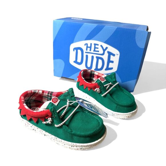 Hey Dude Wally T Holiday Elf Toddler Shoes C8 Green Red Christmas Slip On Lightw - Picture 13 of 15